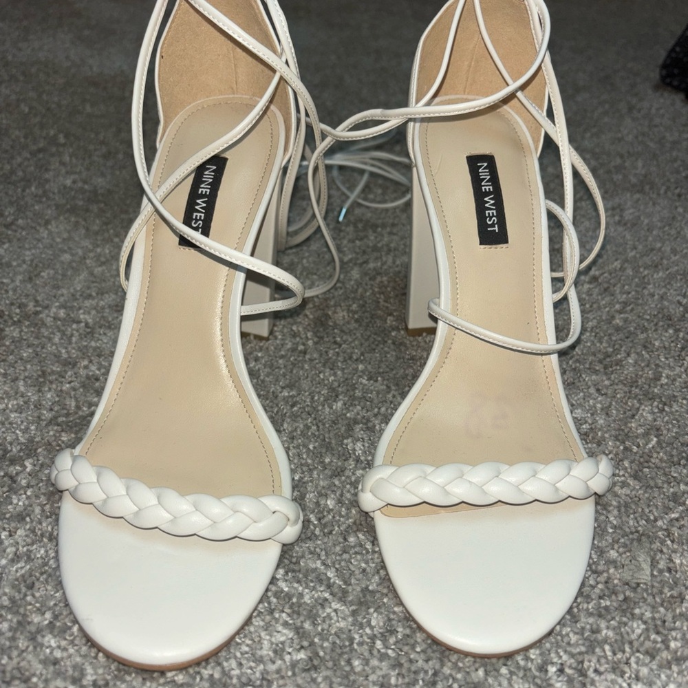 Nine West Cream Braided Strap Heels